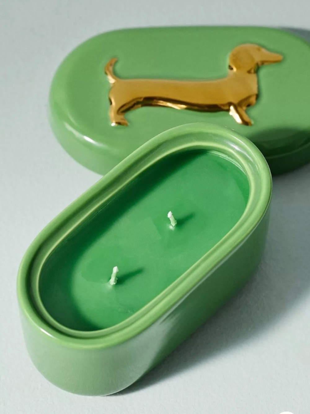 Anthropologie "Dachshund Gourmand Pistachio Ceramic Candle" NWT - Picture 2 of 5